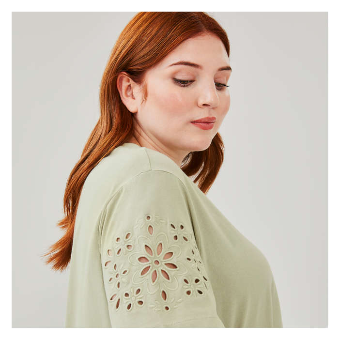 Women+ Embroidered Sleeve Oversized T-Shirt - Khaki Green